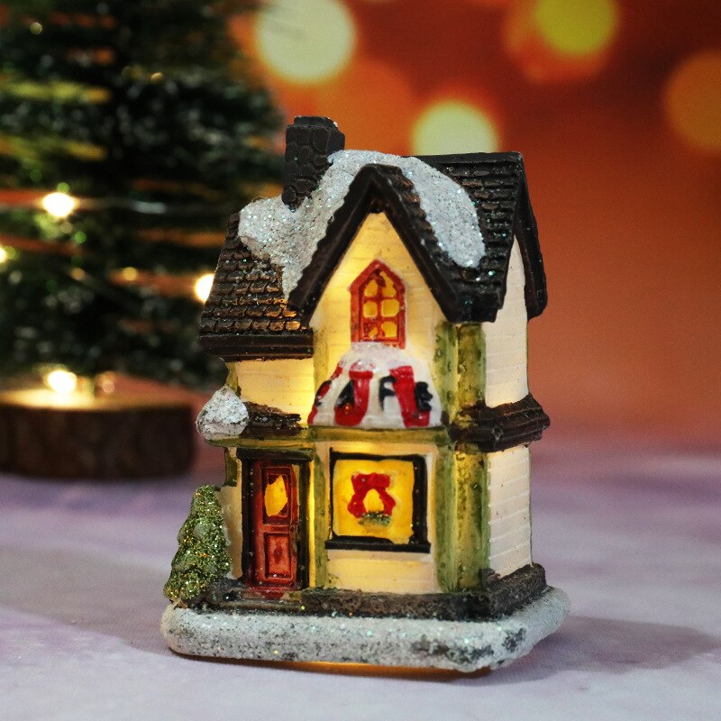 Christmas LED Light House Christmas Tree Decorations Resin Small House Micro Landscape Ornament Xmas Gift Home Decor Supplies acacuss