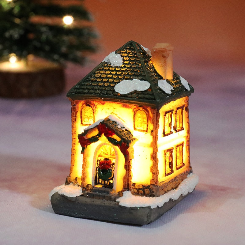 Christmas LED Light House Christmas Tree Decorations Resin Small House Micro Landscape Ornament Xmas Gift Home Decor Supplies acacuss