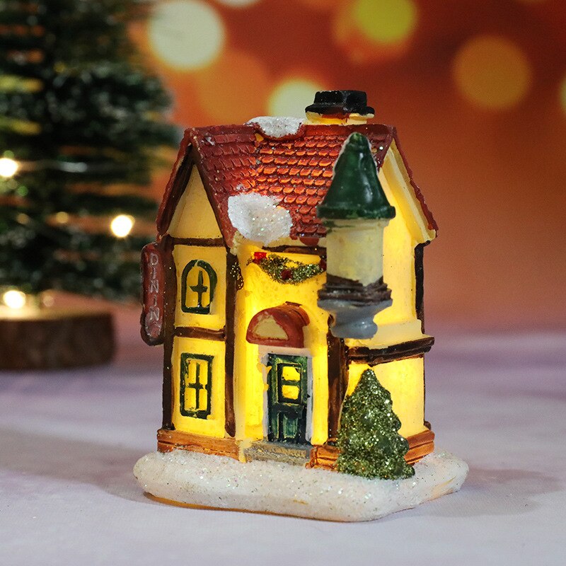 Christmas LED Light House Christmas Tree Decorations Resin Small House Micro Landscape Ornament Xmas Gift Home Decor Supplies acacuss