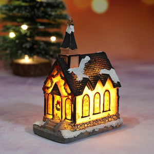 Christmas LED Light House Christmas Tree Decorations Resin Small House Micro Landscape Ornament Xmas Gift Home Decor Supplies acacuss