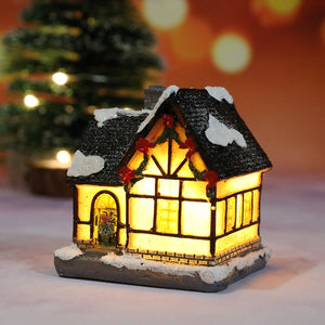Christmas LED Light House Christmas Tree Decorations Resin Small House Micro Landscape Ornament Xmas Gift Home Decor Supplies acacuss