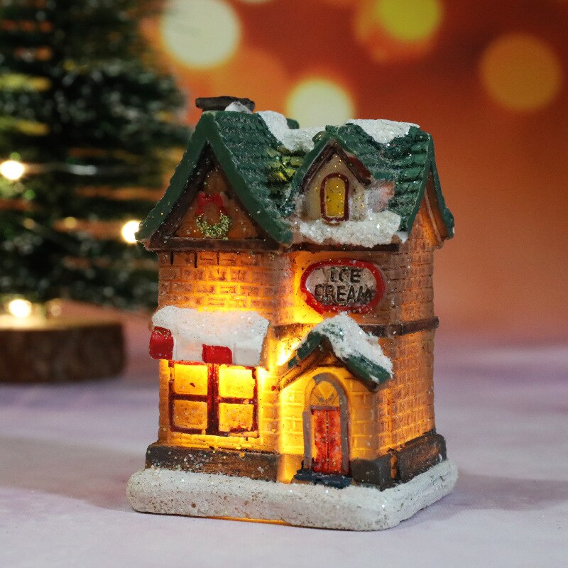 Christmas LED Light House Christmas Tree Decorations Resin Small House Micro Landscape Ornament Xmas Gift Home Decor Supplies acacuss