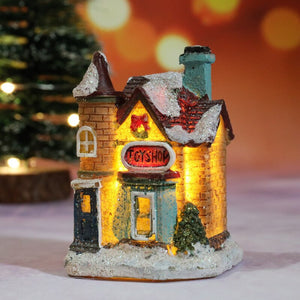 Christmas LED Light House Christmas Tree Decorations Resin Small House Micro Landscape Ornament Xmas Gift Home Decor Supplies acacuss