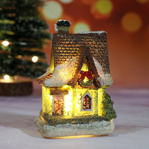 Christmas LED Light House Christmas Tree Decorations Resin Small House Micro Landscape Ornament Xmas Gift Home Decor Supplies acacuss