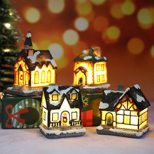 Christmas LED Light House Christmas Tree Decorations Resin Small House Micro Landscape Ornament Xmas Gift Home Decor Supplies acacuss