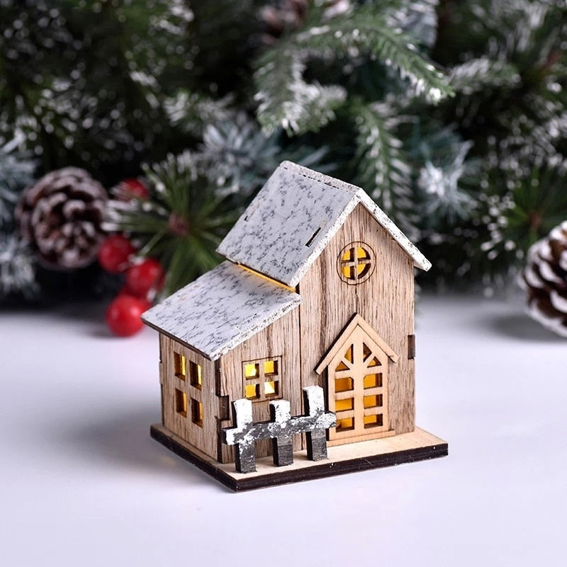 Christmas LED Light Wooden House Luminous Cabin Merry Christmas Decoration for Home Kids DIY Xmas Lighted Pendant Gift  New Year acacuss