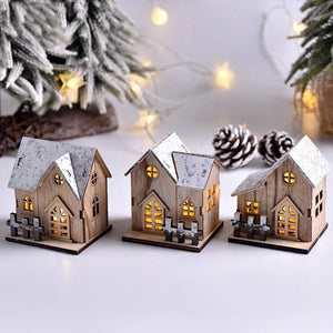 Christmas LED Light Wooden House Luminous Cabin Merry Christmas Decoration for Home Kids DIY Xmas Lighted Pendant Gift  New Year acacuss