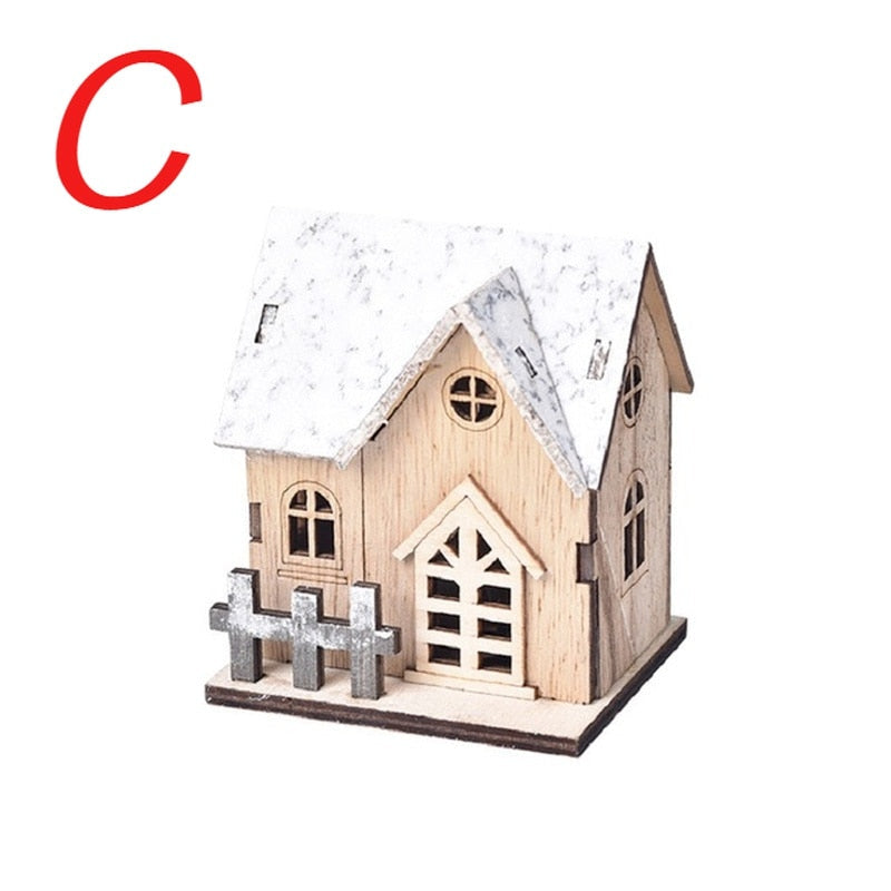 Christmas LED Light Wooden House Luminous Cabin Merry Christmas Decoration for Home Kids DIY Xmas Lighted Pendant Gift  New Year acacuss