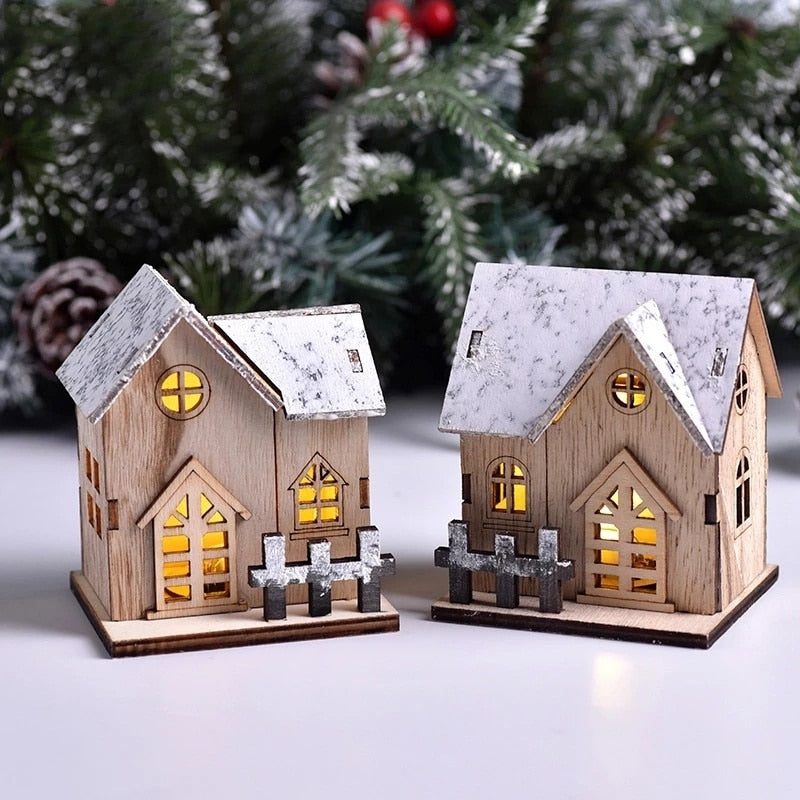 Christmas LED Light Wooden House Luminous Cabin Merry Christmas Decoration for Home Kids DIY Xmas Lighted Pendant Gift  New Year acacuss