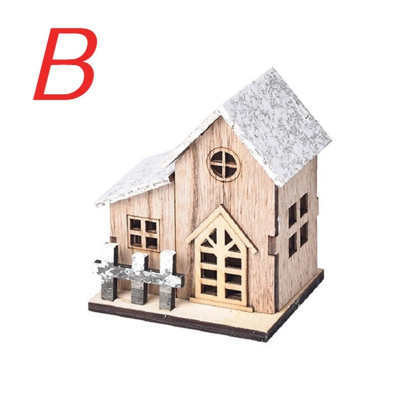 Christmas LED Light Wooden House Luminous Cabin Merry Christmas Decoration for Home Kids DIY Xmas Lighted Pendant Gift  New Year acacuss