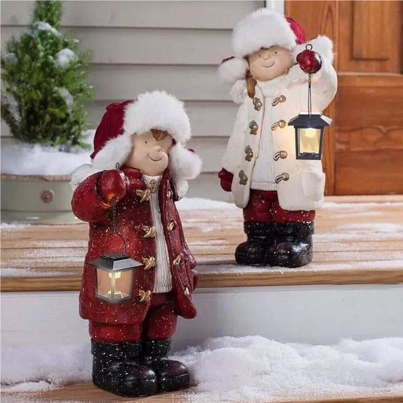 2023 Christmas Lantern Sculpture Garden Figurines Ornament Resin Lantern Props Children's Resin Statue Decoration New Year Gifts acacuss
