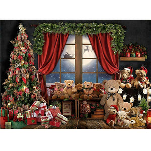 Christmas Photography Backdrop Photocall Window Tree Gift Baby Portrait Party Decor Background Photographic Photo Studio acacuss