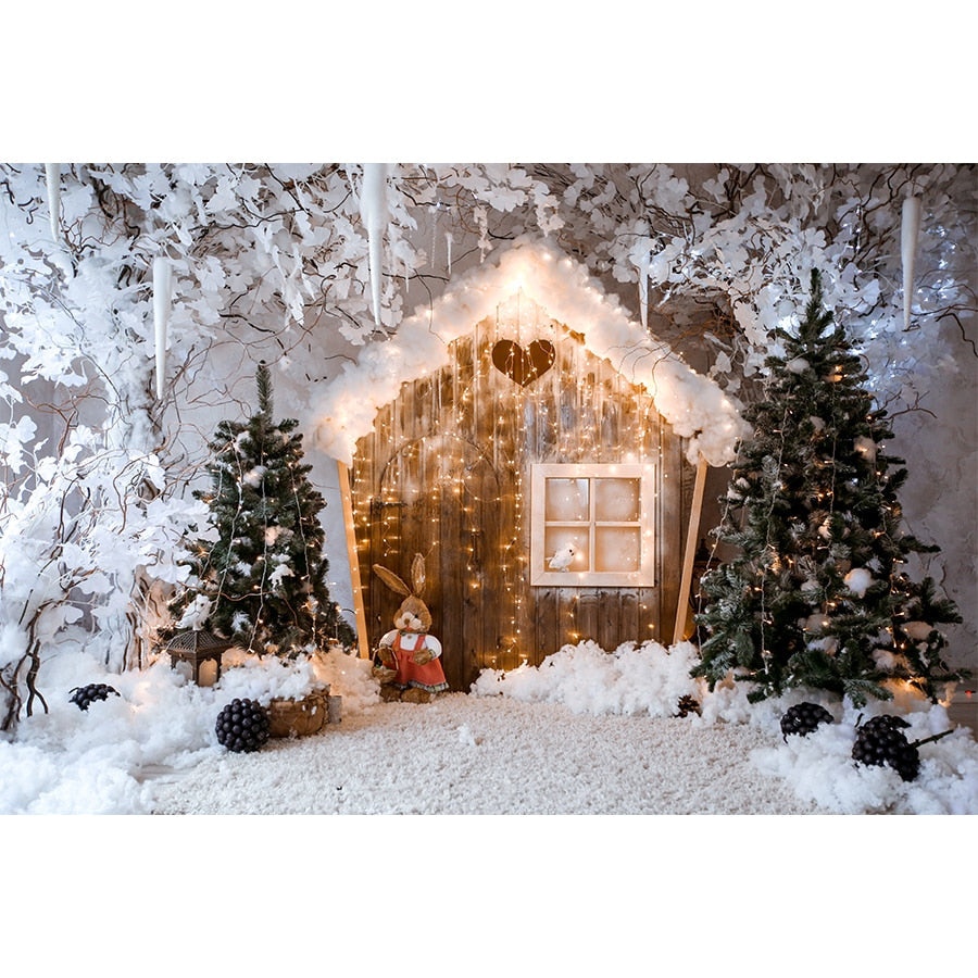 Christmas Photography Backdrop Photocall Window Tree Gift Baby Portrait Party Decor Background Photographic Photo Studio acacuss