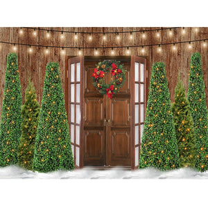 Christmas Photography Backdrop Photocall Window Tree Gift Baby Portrait Party Decor Background Photographic Photo Studio acacuss
