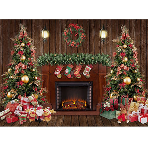 Christmas Photography Backdrop Photocall Window Tree Gift Baby Portrait Party Decor Background Photographic Photo Studio acacuss
