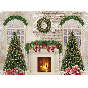 Christmas Photography Backdrop Photocall Window Tree Gift Baby Portrait Party Decor Background Photographic Photo Studio acacuss