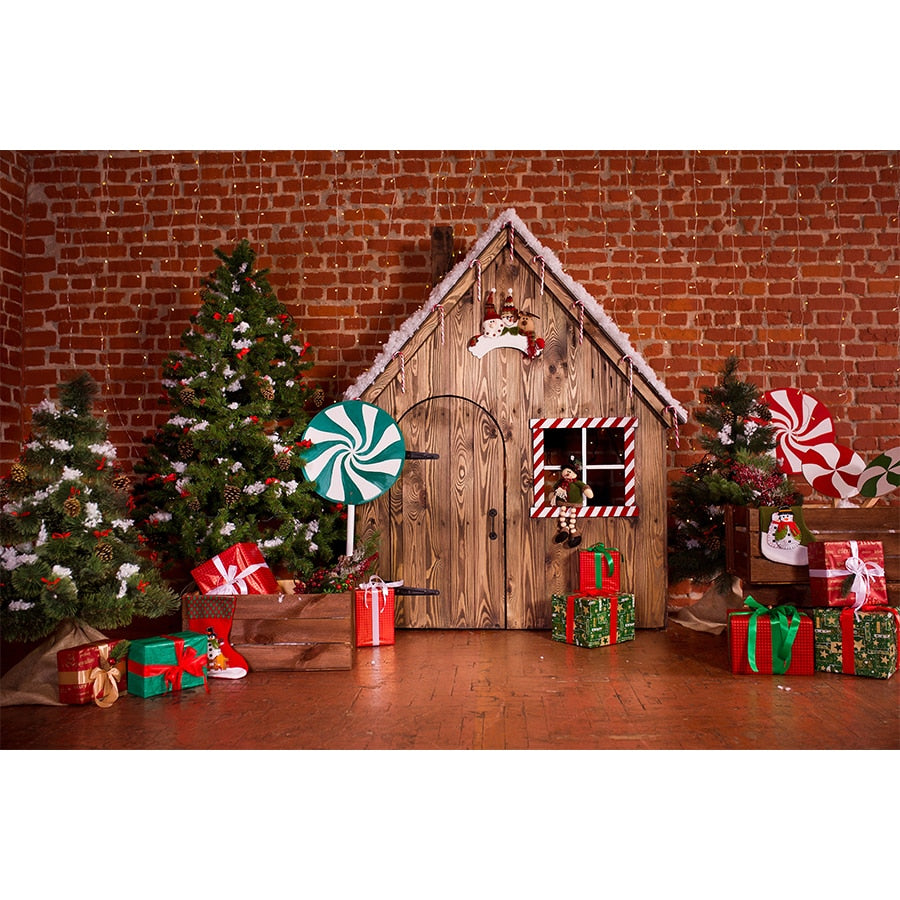 Christmas Photography Backdrop Photocall Window Tree Gift Baby Portrait Party Decor Background Photographic Photo Studio acacuss