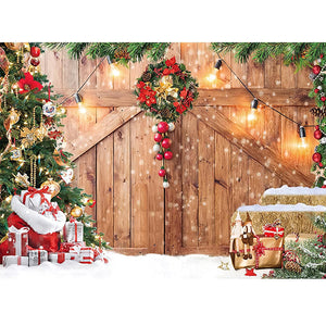 Christmas Photography Backdrop Photocall Window Tree Gift Baby Portrait Party Decor Background Photographic Photo Studio acacuss