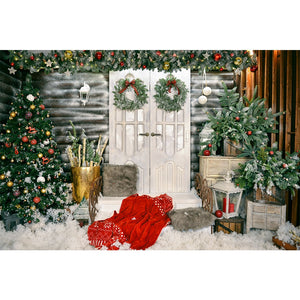 Christmas Photography Backdrop Photocall Window Tree Gift Baby Portrait Party Decor Background Photographic Photo Studio acacuss