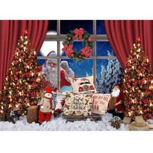 Christmas Photography Backdrop Photocall Window Tree Gift Baby Portrait Party Decor Background Photographic Photo Studio acacuss