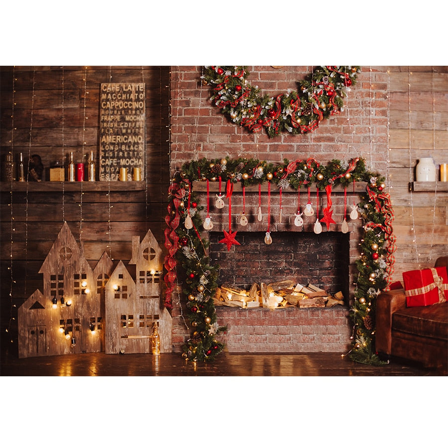 Christmas Photography Backdrop Photocall Window Tree Gift Baby Portrait Party Decor Background Photographic Photo Studio acacuss