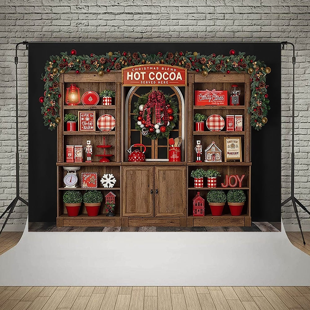 Christmas Photography Backdrop Photocall Window Tree Gift Baby Portrait Party Decor Background Photographic Photo Studio acacuss