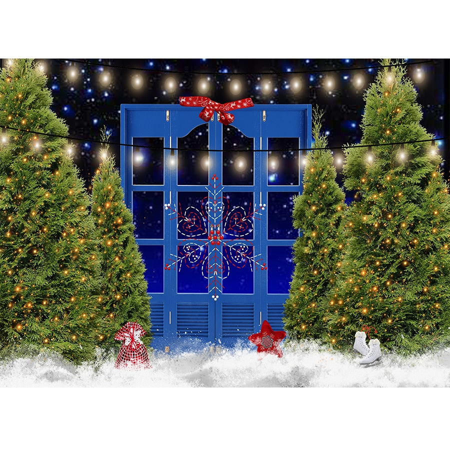 Christmas Photography Backdrop Photocall Window Tree Gift Baby Portrait Party Decor Background Photographic Photo Studio acacuss