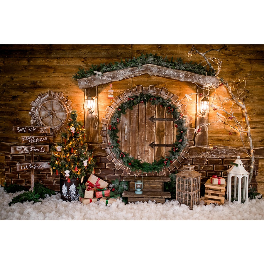 Christmas Photography Backdrop Photocall Window Tree Gift Baby Portrait Party Decor Background Photographic Photo Studio acacuss