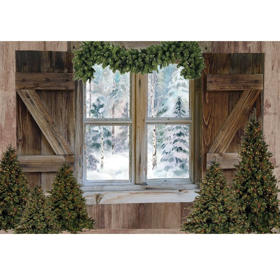 Christmas Photography Backdrop Photocall Window Tree Gift Party Decor Background Portrait Photographic Kids Photo Studio acacuss