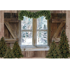 Christmas Photography Backdrop Photocall Window Tree Gift Party Decor Background Portrait Photographic Kids Photo Studio acacuss