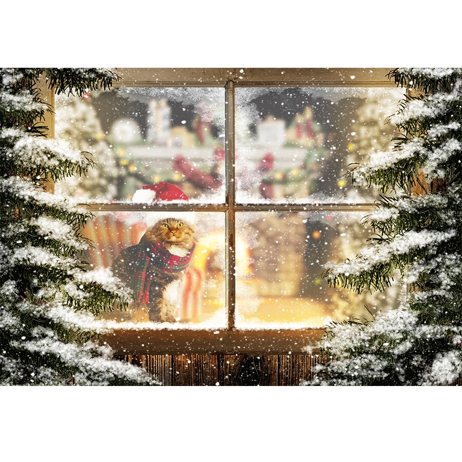 Christmas Photography Backdrop Photocall Window Tree Gift Party Decor Background Portrait Photographic Kids Photo Studio acacuss