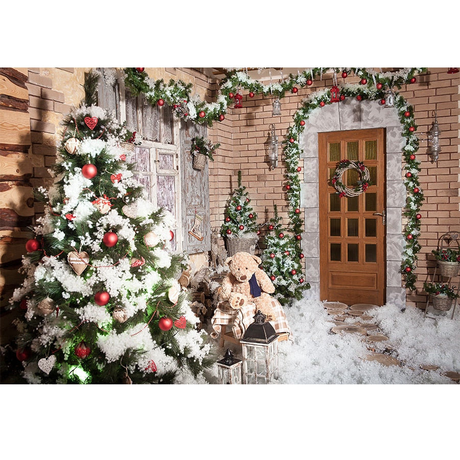 Christmas Photography Backdrop Photocall Window Tree Gift Party Decor Background Portrait Photographic Kids Photo Studio acacuss