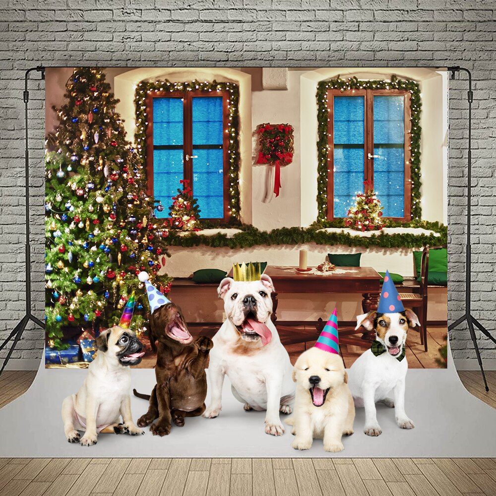Christmas Photography Backdrop Photocall Window Tree Gift Party Decor Background Portrait Photographic Kids Photo Studio acacuss