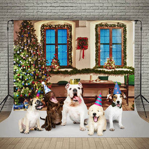 Christmas Photography Backdrop Photocall Window Tree Gift Party Decor Background Portrait Photographic Kids Photo Studio acacuss