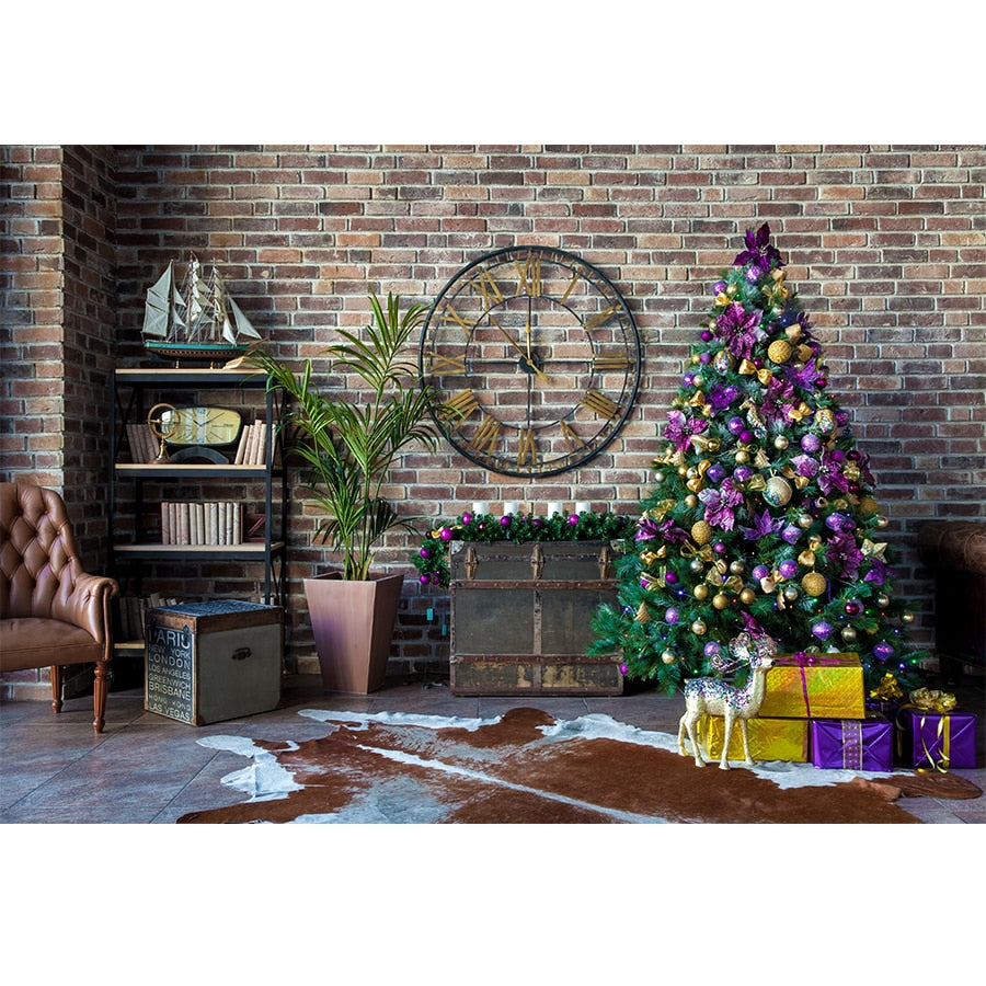 Christmas Photography Backdrop Photocall Window Tree Gift Party Decor Background Portrait Photographic Kids Photo Studio acacuss