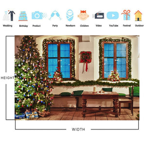 Christmas Photography Backdrop Photocall Window Tree Gift Party Decor Background Portrait Photographic Kids Photo Studio acacuss