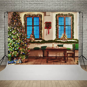 Christmas Photography Backdrop Photocall Window Tree Gift Party Decor Background Portrait Photographic Kids Photo Studio acacuss