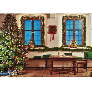 Christmas Photography Backdrop Photocall Window Tree Gift Party Decor Background Portrait Photographic Kids Photo Studio acacuss