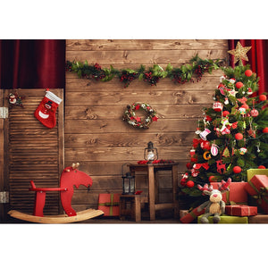 Christmas Photography Backdrop Photocall Window Tree Gift Party Decor Background Portrait Photographic Kids Photo Studio acacuss