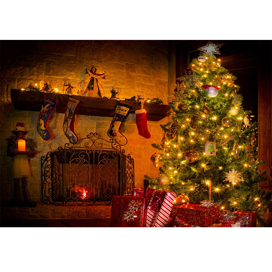 Christmas Photography Backdrop Photocall Window Tree Gift Party Decor Background Portrait Photographic Kids Photo Studio acacuss