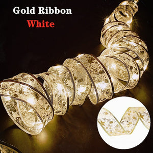 Christmas Ribbon Fairy Light Christmas Decoration DIY Bows String Light Tree Ornaments For Home 2023 Xmas Decor New Year Navidad acacuss