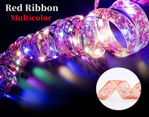 Christmas Ribbon Fairy Light Christmas Decoration DIY Bows String Light Tree Ornaments For Home 2023 Xmas Decor New Year Navidad acacuss