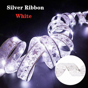 Christmas Ribbon Fairy Light Christmas Decoration DIY Bows String Light Tree Ornaments For Home 2023 Xmas Decor New Year Navidad acacuss