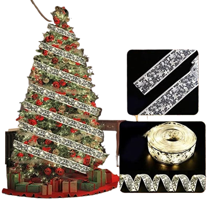 Christmas Ribbon Fairy Light Christmas Decoration DIY Bows String Light Tree Ornaments For Home 2023 Xmas Decor New Year Navidad acacuss