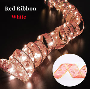 Christmas Ribbon Fairy Light Christmas Decoration DIY Bows String Light Tree Ornaments For Home 2023 Xmas Decor New Year Navidad acacuss