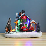 Christmas Small Train Village, Snow House, Luminous Resin Ornament, Color LED Light, Music Landscape, Tabletop Decor, Gifts acacuss