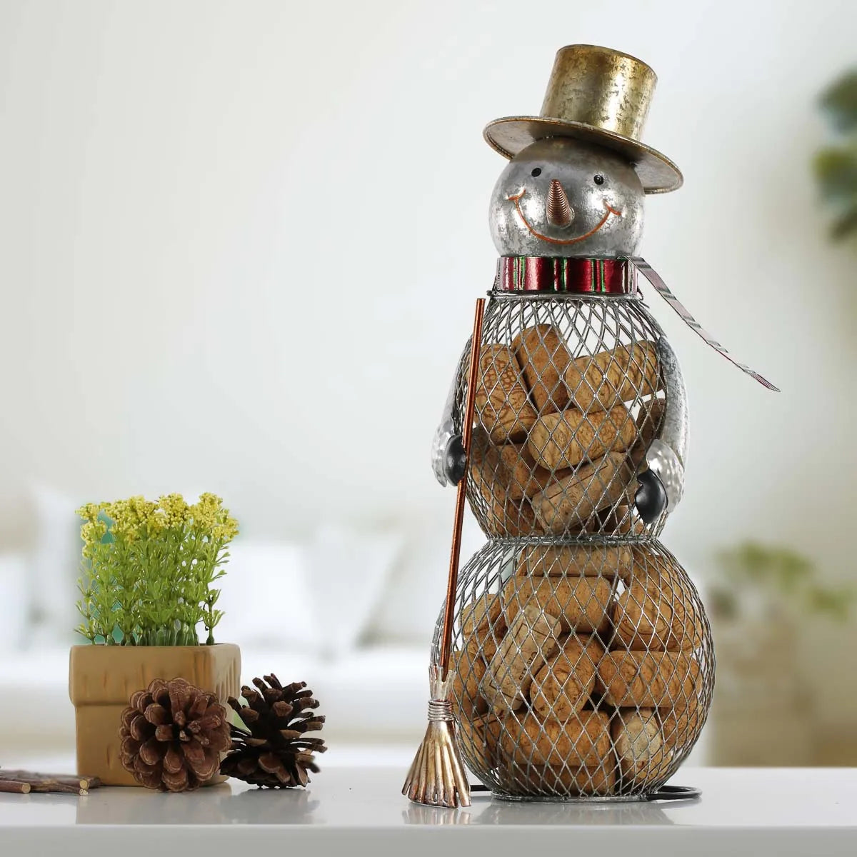 Christmas Snowman Cork Container Metal Handcrafts Home Decoration  Practical Crafts Christmas Gift Kitchen Cork Storage Decor acacuss