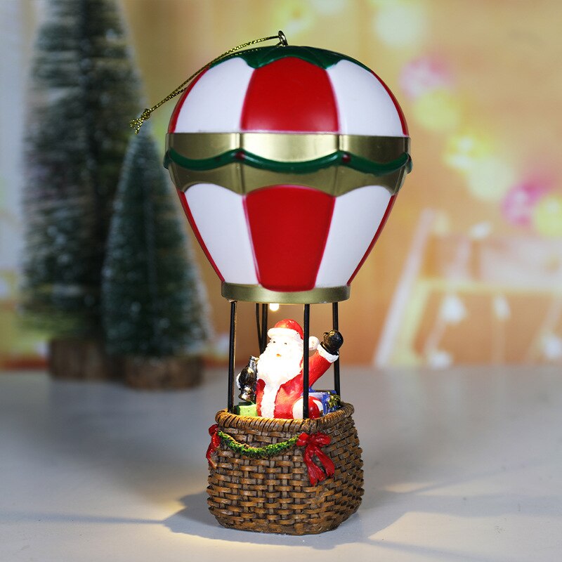 Christmas Snowman Santa Hot Air Balloon Microlandscape Ornament with LED Light Christmas Decor for Home New Year 2024 Navidad acacuss