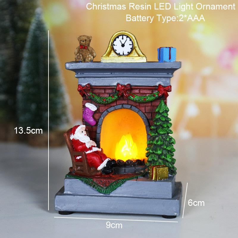 Christmas Snowman Santa Hot Air Balloon Microlandscape Ornament with LED Light Christmas Decor for Home New Year 2024 Navidad acacuss
