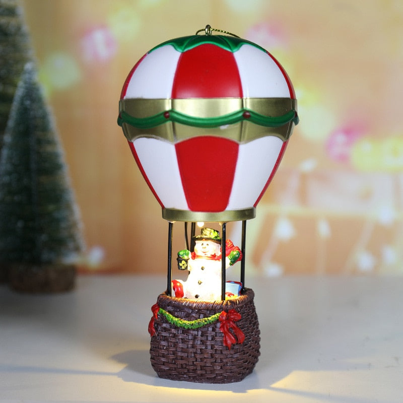 Christmas Snowman Santa Hot Air Balloon Microlandscape Ornament with LED Light Christmas Decor for Home New Year 2024 Navidad acacuss
